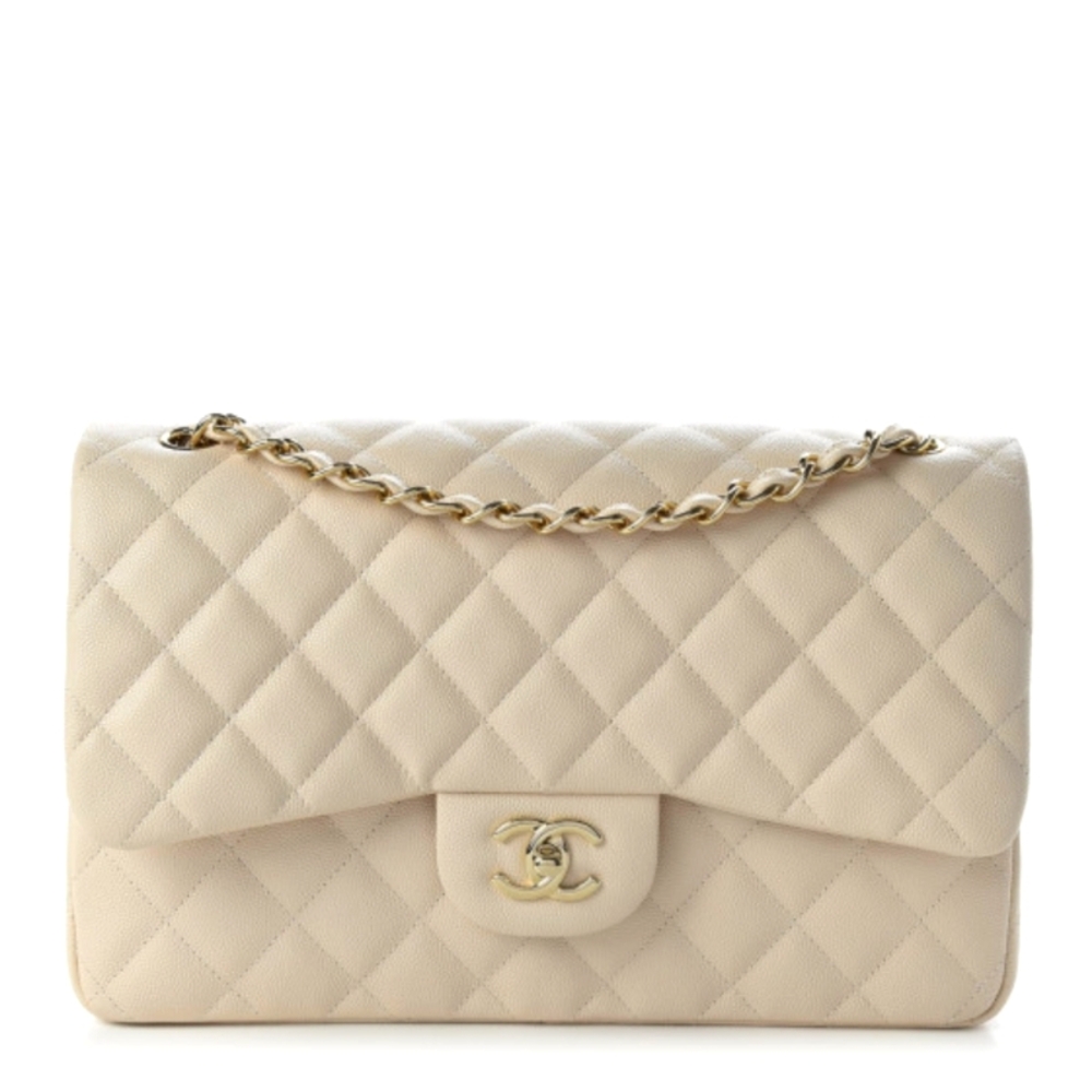Chanel Pearly Caviar Jumbo Double Flap Quilted Bag